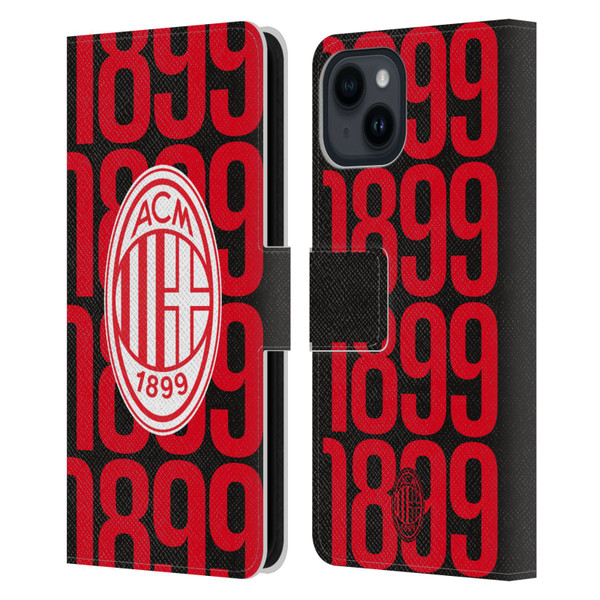 AC Milan Graphics Pattern Leather Book Wallet Case Cover For Apple iPhone 15