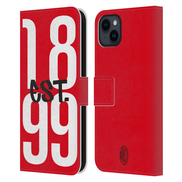 AC Milan Graphics Est. 1899 Leather Book Wallet Case Cover For Apple iPhone 15 Plus