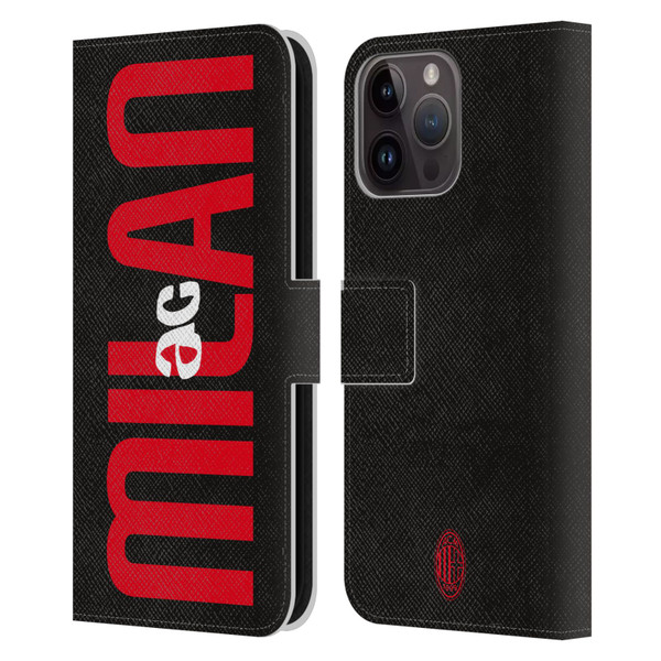 AC Milan Graphics Vertical Typography Leather Book Wallet Case Cover For Apple iPhone 15 Pro Max