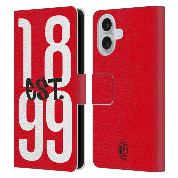 AC Milan Graphics Est. 1899 Leather Book Wallet Case Cover For Apple iPhone 16