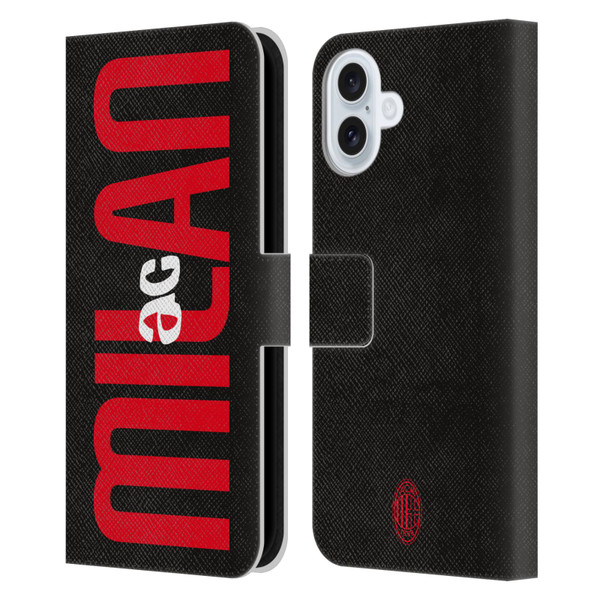 AC Milan Graphics Vertical Typography Leather Book Wallet Case Cover For Apple iPhone 16 Plus