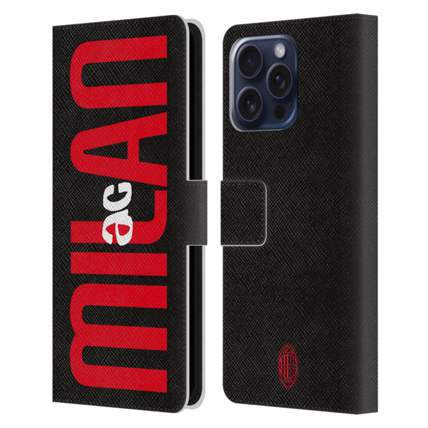AC Milan Graphics Vertical Typography Leather Book Wallet Case Cover For Apple iPhone 16 Pro Max