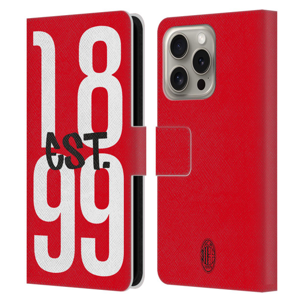 AC Milan Graphics Est. 1899 Leather Book Wallet Case Cover For Apple iPhone 16 Pro