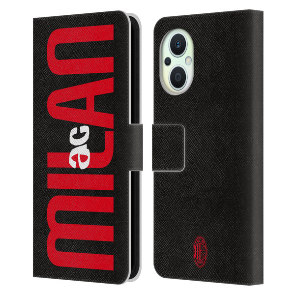 AC Milan Graphics Vertical Typography Leather Book Wallet Case Cover For OPPO Reno8 Lite