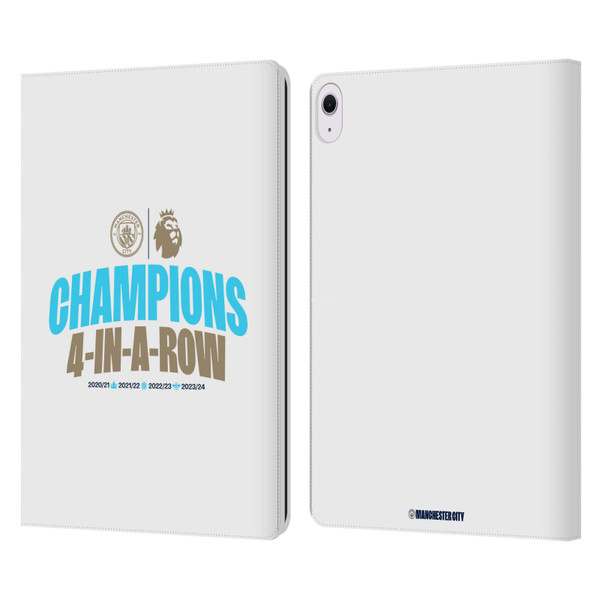 Manchester City Man City FC 2024 Premier League Champions 4 In A Row Light Leather Book Wallet Case Cover For Apple iPad Air 13 2024