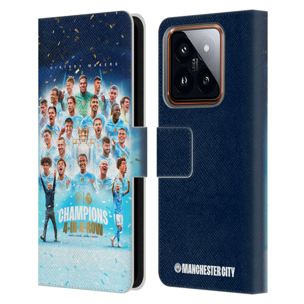Manchester City Man City FC 2024 Premier League Champions Team Poster Leather Book Wallet Case Cover For Xiaomi 14