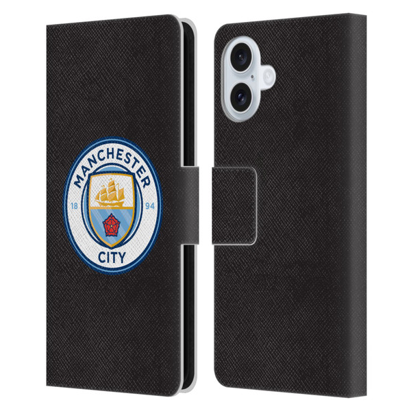 Manchester City Man City FC Badge Black Full Colour Leather Book Wallet Case Cover For Apple iPhone 16 Plus