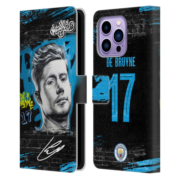 Manchester City Man City FC Graffiti Collection by Murwalls Kevin De Bruyne Leather Book Wallet Case Cover For Apple iPhone 14 Pro Max