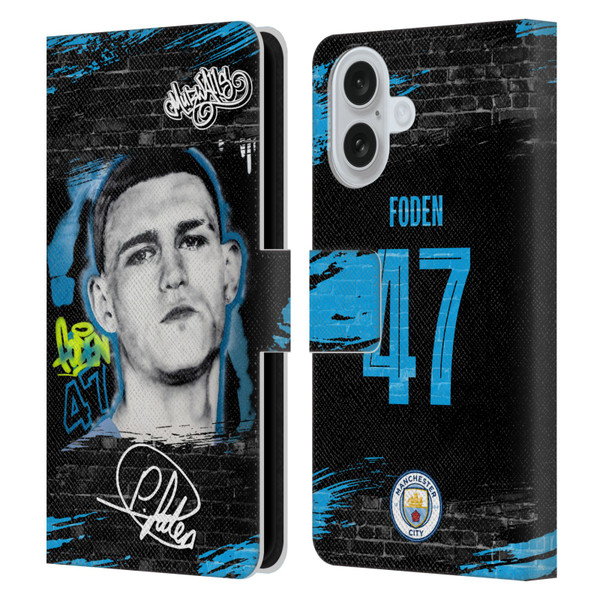 Manchester City Man City FC Graffiti Collection by Murwalls Phil Foden Leather Book Wallet Case Cover For Apple iPhone 16