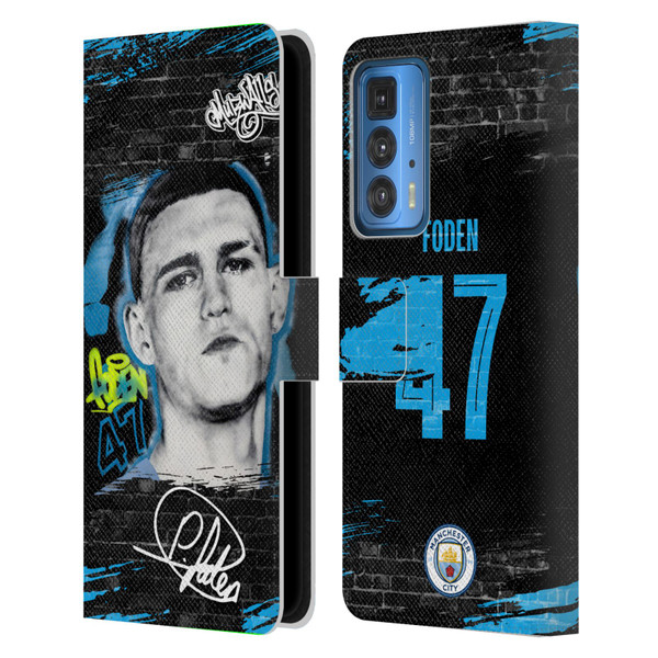 Manchester City Man City FC Graffiti Collection by Murwalls Phil Foden Leather Book Wallet Case Cover For Motorola Edge (2022)