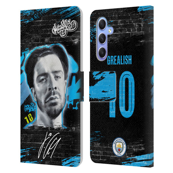 Manchester City Man City FC Graffiti Collection by Murwalls Jack Grealish Leather Book Wallet Case Cover For Samsung Galaxy A34 5G