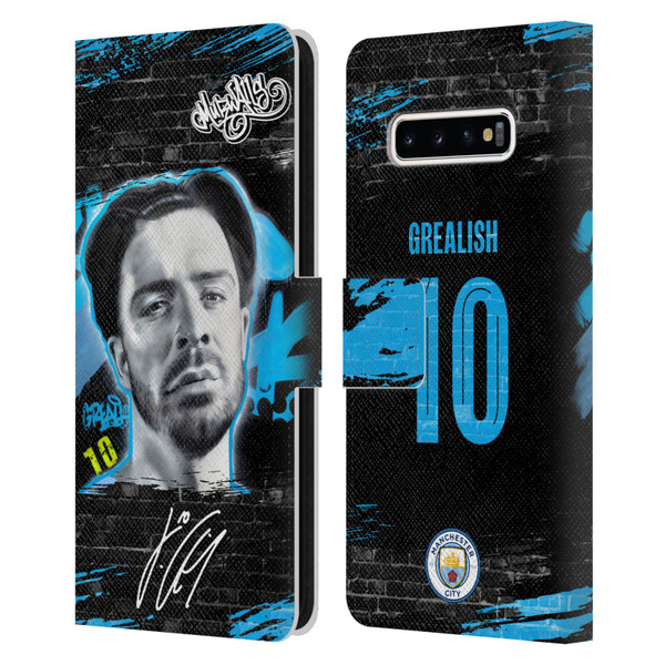 Manchester City Man City FC Graffiti Collection by Murwalls Jack Grealish Leather Book Wallet Case Cover For Samsung Galaxy S10+ / S10 Plus