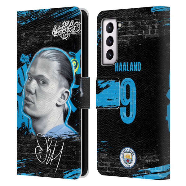 Manchester City Man City FC Graffiti Collection by Murwalls Erling Haaland Leather Book Wallet Case Cover For Samsung Galaxy S21 5G