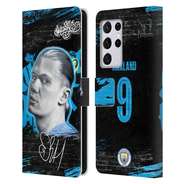 Manchester City Man City FC Graffiti Collection by Murwalls Erling Haaland Leather Book Wallet Case Cover For Samsung Galaxy S21 Ultra 5G