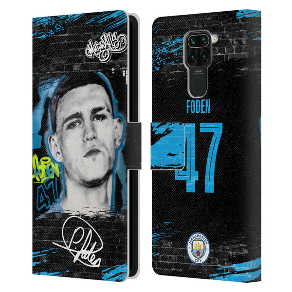 Manchester City Man City FC Graffiti Collection by Murwalls Phil Foden Leather Book Wallet Case Cover For Xiaomi Redmi Note 9 / Redmi 10X 4G