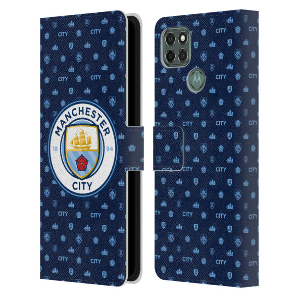 Manchester City Man City FC Patterns Dark Blue Leather Book Wallet Case Cover For Motorola Moto G9 Power