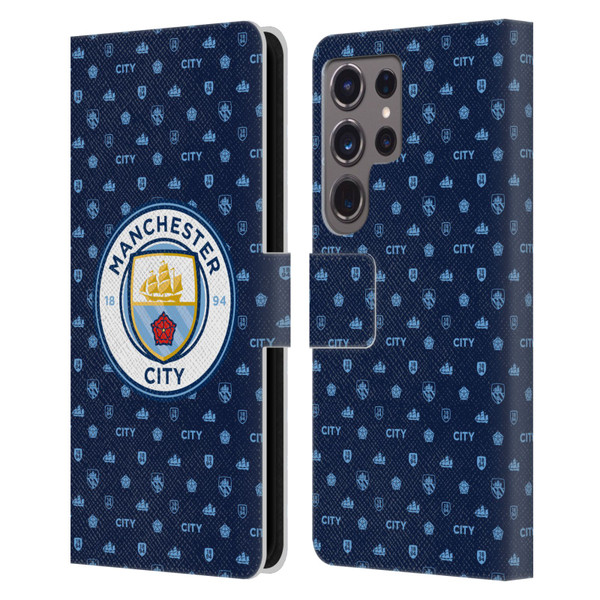 Manchester City Man City FC Patterns Dark Blue Leather Book Wallet Case Cover For Samsung Galaxy S24 Ultra 5G