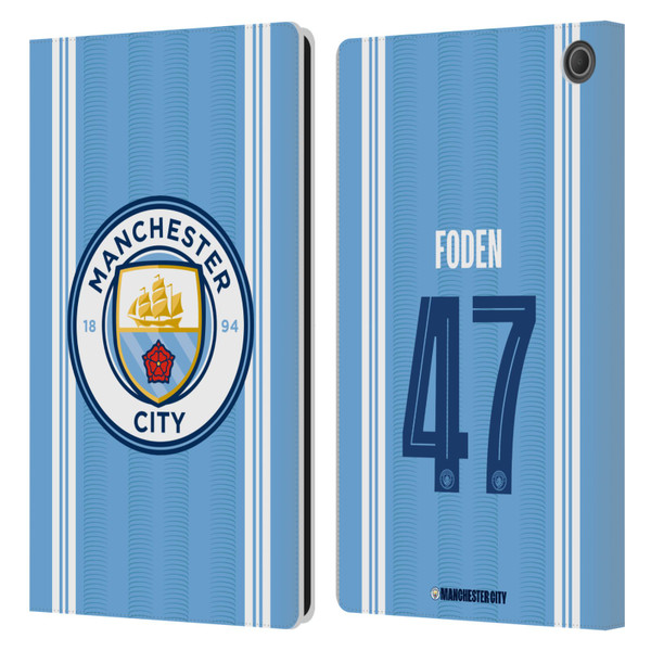 Manchester City Man City FC 2023/24 Players Home Kit Phil Foden Leather Book Wallet Case Cover For Amazon Fire Max 11 2023