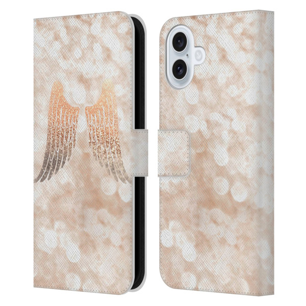 Monika Strigel Champagne Gold Wings Leather Book Wallet Case Cover For Apple iPhone 16 Plus