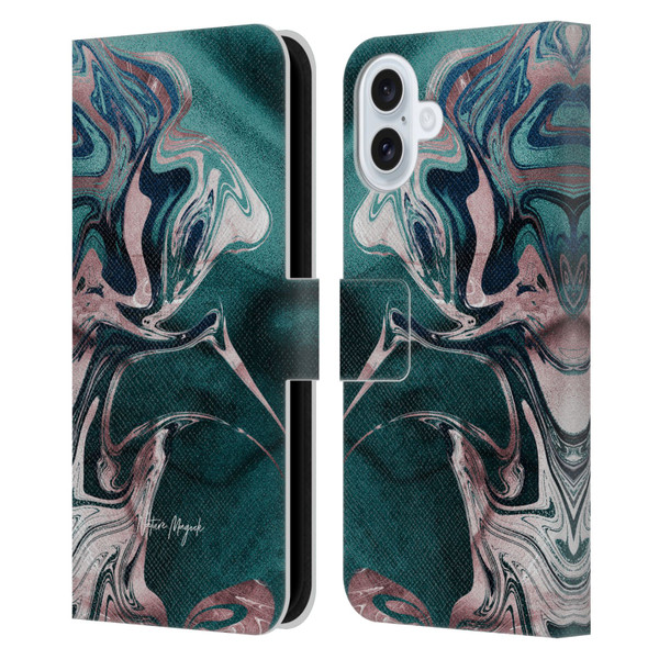 Nature Magick Luxe Gold Marble Metallic Teal Leather Book Wallet Case Cover For Apple iPhone 16 Plus