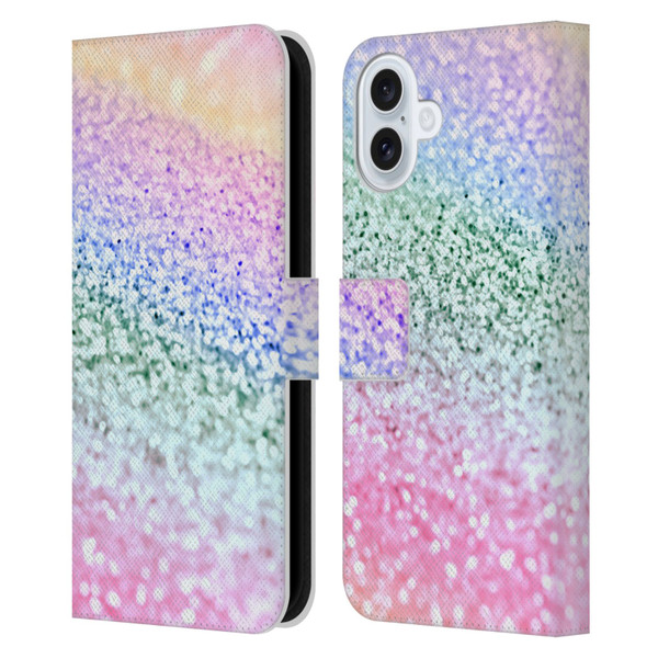 Monika Strigel Glitter Collection Unircorn Rainbow Leather Book Wallet Case Cover For Apple iPhone 16 Plus