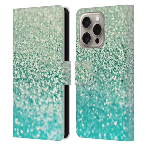 Monika Strigel Glitter Collection Mint Leather Book Wallet Case Cover For Apple iPhone 16 Pro