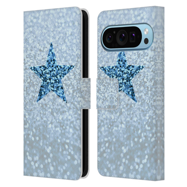 Monika Strigel Glitter Star Pastel Rainy Blue Leather Book Wallet Case Cover For Google Pixel 9 / Pixel 9 Pro