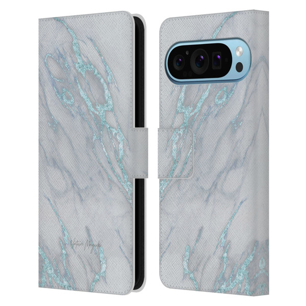 Nature Magick Marble Metallics Blue Leather Book Wallet Case Cover For Google Pixel 9 / Pixel 9 Pro