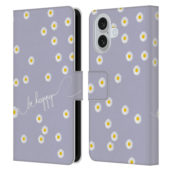 Monika Strigel Happy Daisy Lavender Leather Book Wallet Case Cover For Apple iPhone 16
