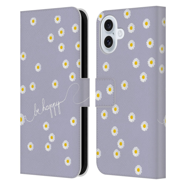 Monika Strigel Happy Daisy Lavender Leather Book Wallet Case Cover For Apple iPhone 16 Plus