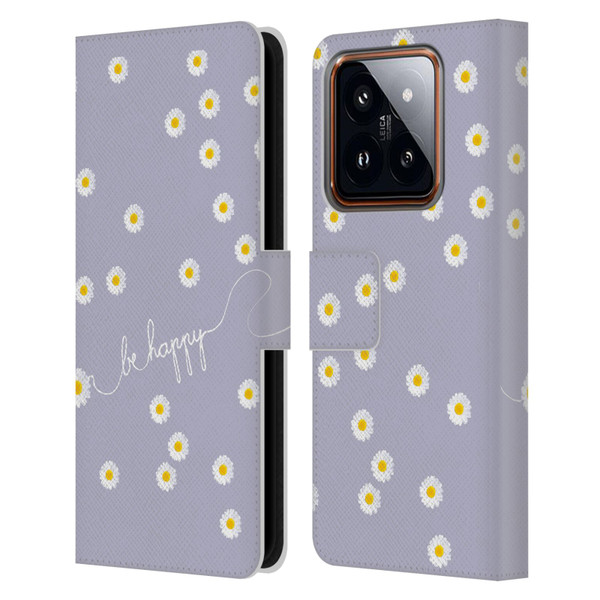 Monika Strigel Happy Daisy Lavender Leather Book Wallet Case Cover For Xiaomi 14