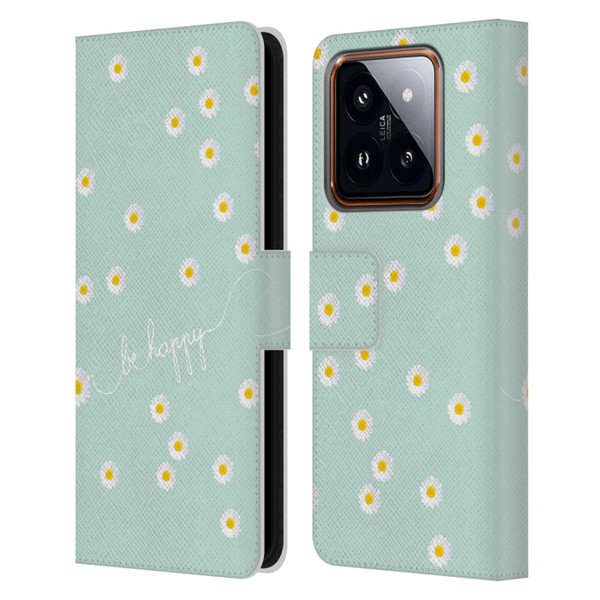 Monika Strigel Happy Daisy Mint Leather Book Wallet Case Cover For Xiaomi 14