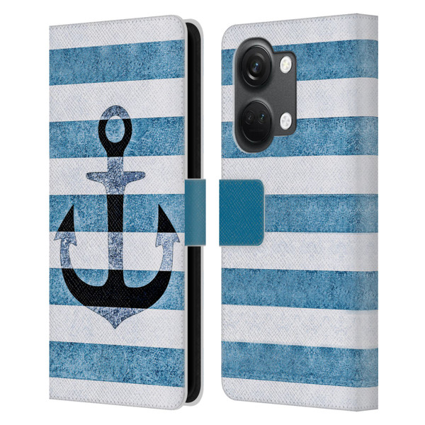 Monika Strigel Vintage Anchors Indigo Leather Book Wallet Case Cover For OnePlus Nord 3 5G