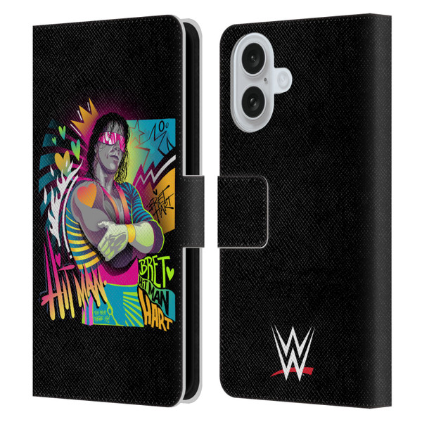 WWE Bret Hart Neon Art Leather Book Wallet Case Cover For Apple iPhone 16