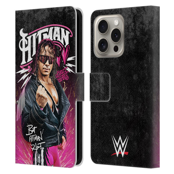WWE Bret Hart Hitman Graphics Leather Book Wallet Case Cover For Apple iPhone 16 Pro