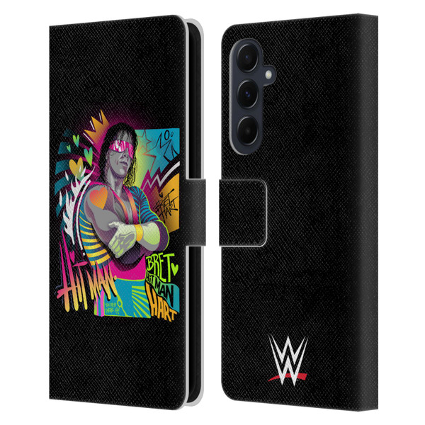 WWE Bret Hart Neon Art Leather Book Wallet Case Cover For Samsung Galaxy A55 5G