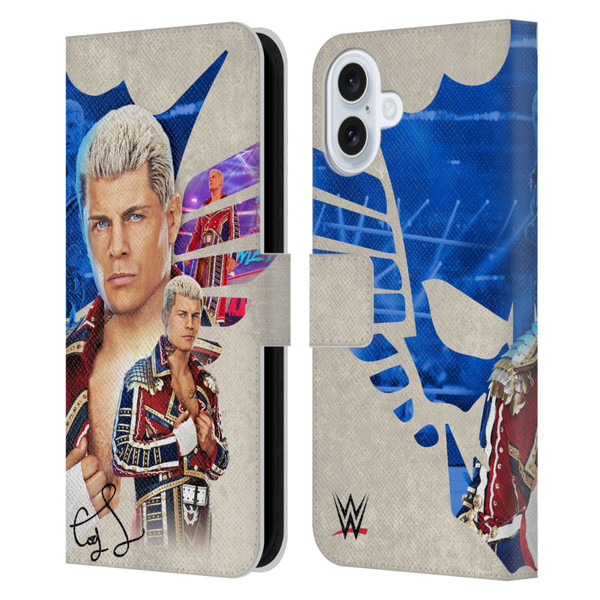 WWE Cody Rhodes Superstar Graphics Leather Book Wallet Case Cover For Apple iPhone 16 Plus
