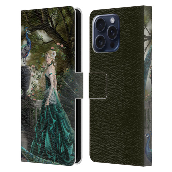 Nene Thomas Art Peacock & Princess In Emerald Leather Book Wallet Case Cover For Apple iPhone 16 Pro Max