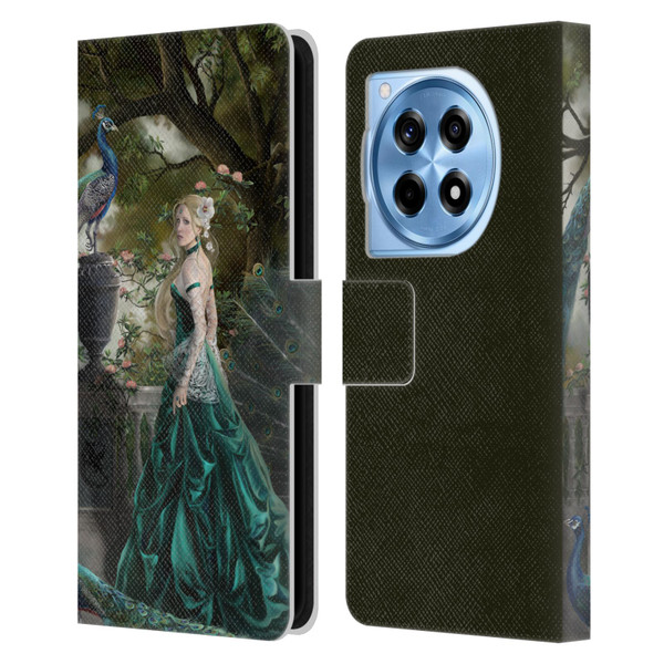 Nene Thomas Art Peacock & Princess In Emerald Leather Book Wallet Case Cover For OnePlus 12R