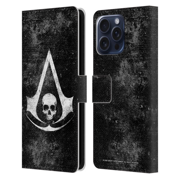Assassin's Creed Black Flag Logos Grunge Leather Book Wallet Case Cover For Apple iPhone 16 Pro Max