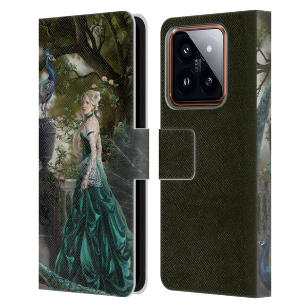 Nene Thomas Art Peacock & Princess In Emerald Leather Book Wallet Case Cover For Xiaomi 14