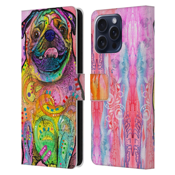 Dean Russo Dogs 3 Pug Leather Book Wallet Case Cover For Apple iPhone 16 Pro Max