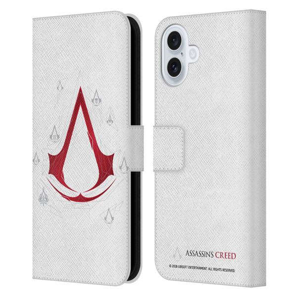 Assassin's Creed Legacy Logo Geometric White Leather Book Wallet Case Cover For Apple iPhone 16 Plus