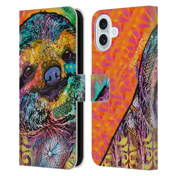 Dean Russo Wildlife 3 Sloth Leather Book Wallet Case Cover For Apple iPhone 16 Plus