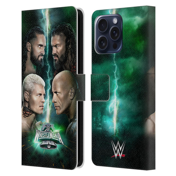 WWE Wrestlemania 40 Key Art Poster Leather Book Wallet Case Cover For Apple iPhone 16 Pro Max