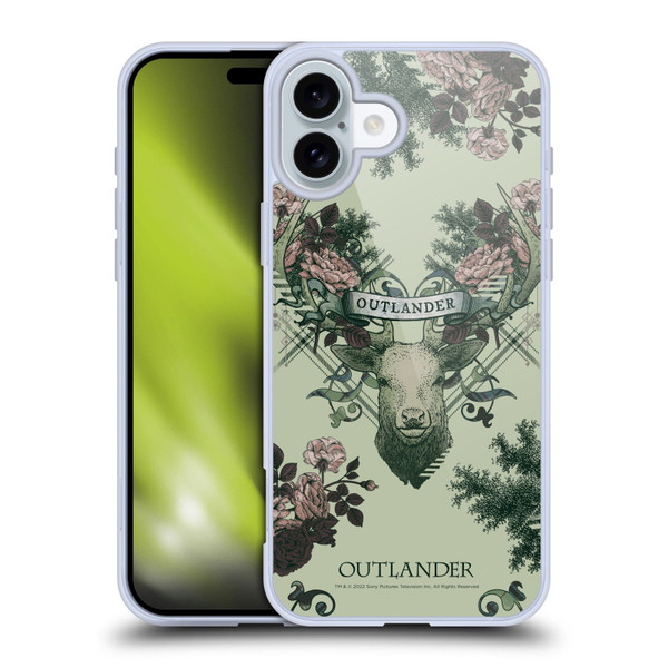 Outlander Composed Graphics Floral Deer Soft Gel Case for Apple iPhone 16 Plus