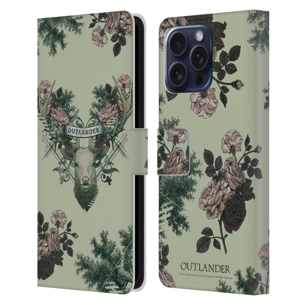 Outlander Composed Graphics Floral Deer Leather Book Wallet Case Cover For Apple iPhone 16 Pro Max