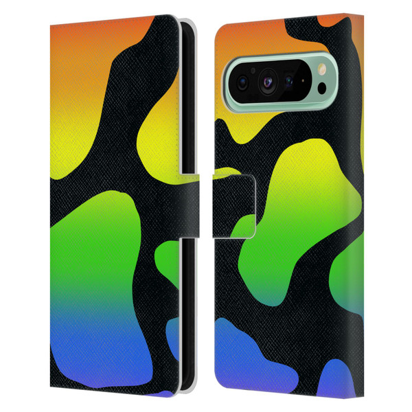 Grace Illustration Cow Prints Rainbow Leather Book Wallet Case Cover For Google Pixel 9 Pro XL