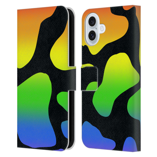 Grace Illustration Cow Prints Rainbow Leather Book Wallet Case Cover For Apple iPhone 16 Plus