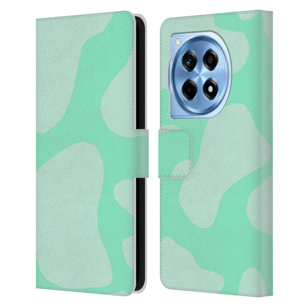 Grace Illustration Cow Prints Mint Green Leather Book Wallet Case Cover For OnePlus 12R